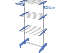 New HOMCOM Wäschetrockner mit Rollen Seitenflügel Stahl Blau 80/142 x 55 x 152 cm
