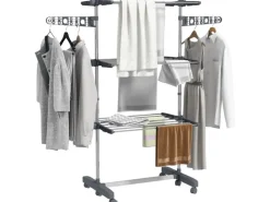 HOMCOM Wäschetrockner mit Rollen 3 Ebenen Klappbar Stahl Grau 142 x 55 x 152 cm< Wäschetrockner