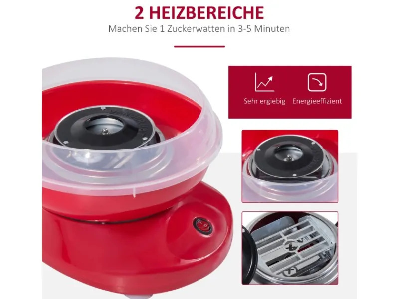 HOMCOM Zuckerwattemaschine Einfach zu Bedienendes Zuckerwattegerät PP Rot< Haushaltsgeräte