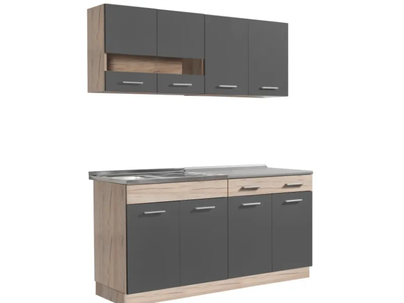 Online Homestyle4u Küchenzeile 160 cm Eiche Grau