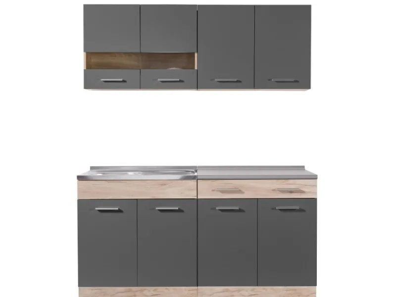 Online Homestyle4u Küchenzeile 160 cm Eiche Grau