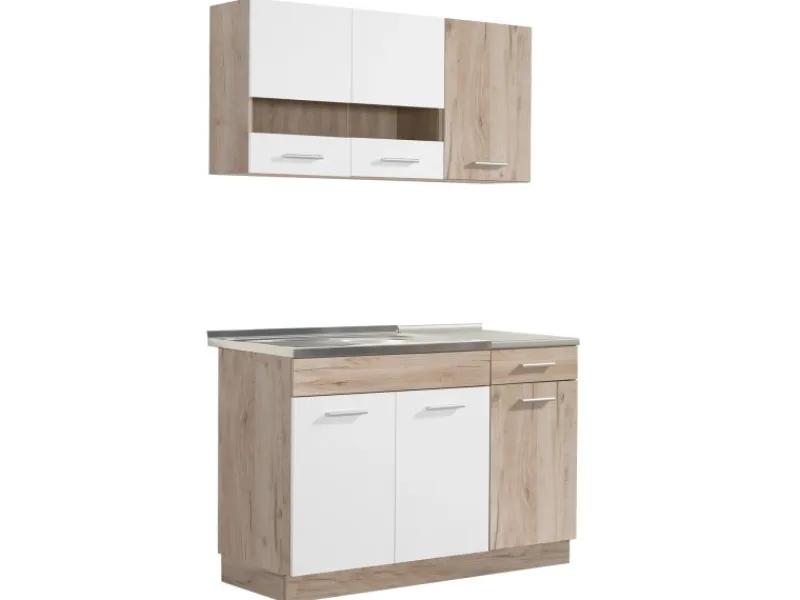 Homestyle4u Küchenzeile ohne Geräte 120x206,5x60 cm in Eiche Braun 2358< Single-Küchen|Miniküchen