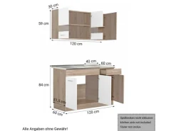 Homestyle4u Küchenzeile ohne Geräte 120x206,5x60 cm in Eiche Braun 2358< Single-Küchen|Miniküchen