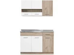 Homestyle4u Küchenzeile ohne Geräte 120x206,5x60 cm in Eiche Braun 2358< Single-Küchen|Miniküchen
