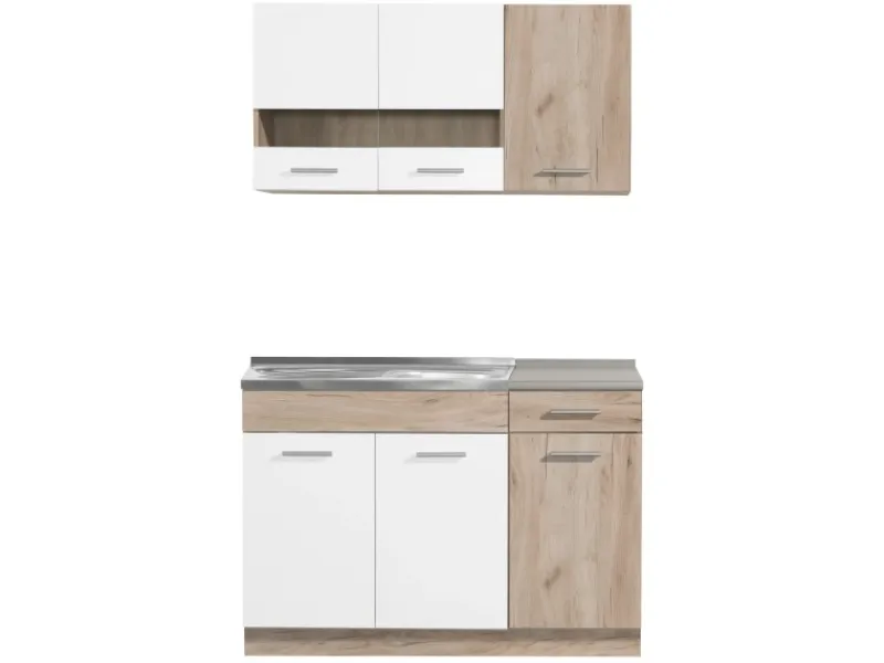 Homestyle4u Küchenzeile ohne Geräte 120x206,5x60 cm in Eiche Braun 2358< Single-Küchen|Miniküchen