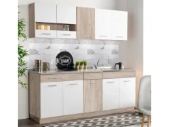 Homestyle4u Küchenzeile ohne Geräte 120x206,5x60 cm in Eiche Braun 2358< Single-Küchen|Miniküchen