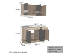 Homestyle4u Single-Küchen|Einbauküchen<Küchenzeile ohne Geräte 120 cm Eiche Matt 2359