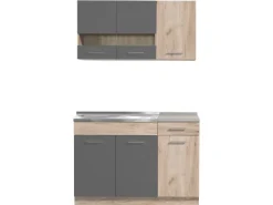 Homestyle4u Single-Küchen|Einbauküchen<Küchenzeile ohne Geräte 120 cm Eiche Matt 2359