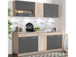 Homestyle4u Single-Küchen|Einbauküchen<Küchenzeile ohne Geräte 120 cm Eiche Matt 2359