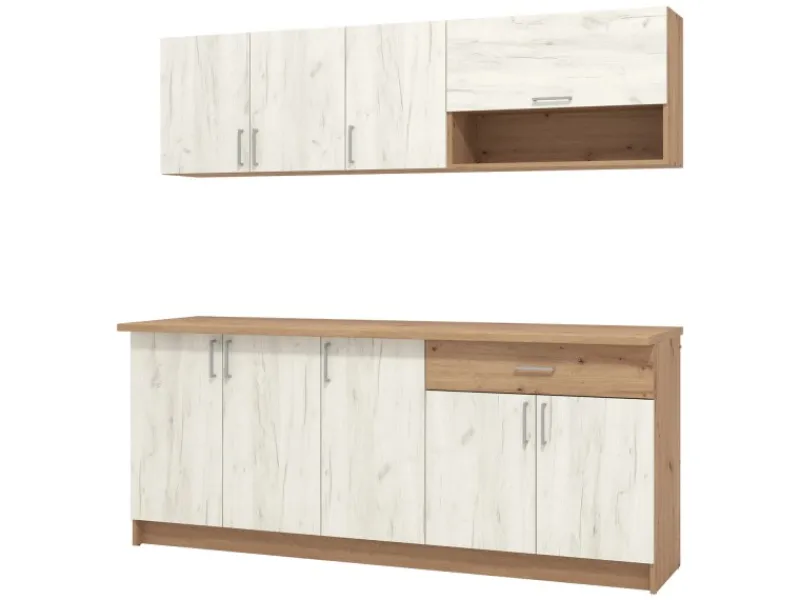 Homestyle4u Miniküchen|Küchenregale<Küchenzeile ohne Geräte 200 cm Eiche