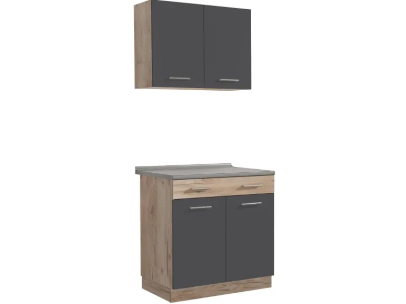 Homestyle4u Küchenzeile 80x207x60 in Grau 2361< Single-Küchen|Miniküchen