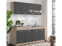 Homestyle4u Küchenzeile 80x207x60 in Grau 2361< Single-Küchen|Miniküchen