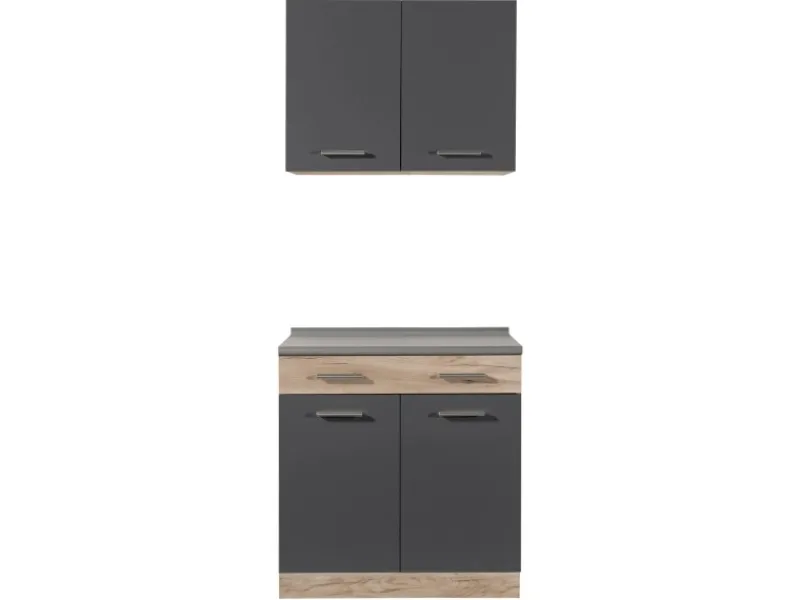 Homestyle4u Küchenzeile 80x207x60 in Grau 2361< Single-Küchen|Miniküchen