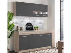 Homestyle4u Küchenzeile 80x207x60 in Grau 2361< Single-Küchen|Miniküchen