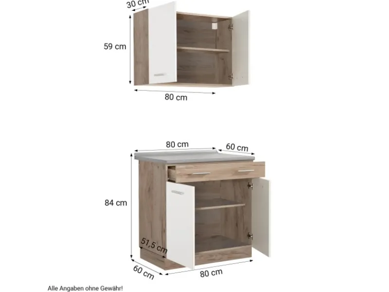Homestyle4u Küchenzeile 80x207x60 in Weiß 2360< Single-Küchen|Miniküchen