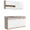 Homestyle4u Moderne Küche ohne Geräte 160x206,5x60 cm in Eiche Braun 2354< Single-Küchen