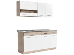 Homestyle4u Moderne Küche ohne Geräte 160x206,5x60 cm in Eiche Braun 2354< Single-Küchen