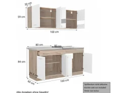 Homestyle4u Moderne Küche ohne Geräte 160x206,5x60 cm in Eiche Braun 2354< Single-Küchen