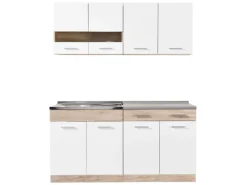Homestyle4u Moderne Küche ohne Geräte 160x206,5x60 cm in Eiche Braun 2354< Single-Küchen