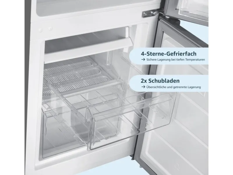 Outlet homeX Kühlschrank Mit Gefrierfach Kühl-Gefrierkombination Freistehend 173 Liter Nutzinhalt CFS1110-S Silber