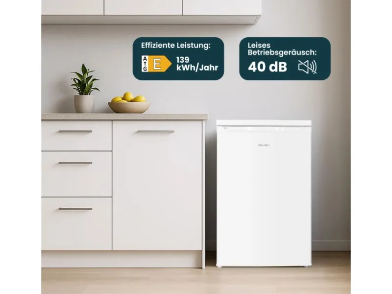 Discount homeX Kühlschrank mit Gefrierfach Klein Mini Kühl-Gefrierkombination 109 Liter Freistehend 4-Sterne Gefrieren Weiß