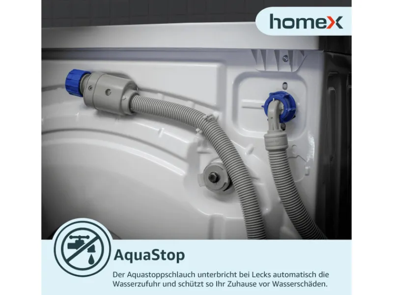 homeX Waschmaschine 7kg 1200 U/Min Inverter Motor AquaStop Schontrommel 15 Programme WF712B-W< Waschmaschinen
