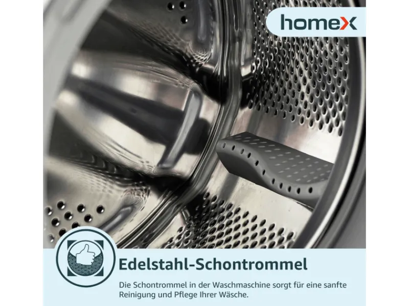 homeX Waschmaschine 7kg 1200 U/Min Inverter Motor AquaStop Schontrommel 15 Programme WF712B-W< Waschmaschinen