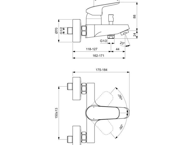 Ideal Standard Badearmatur Ceraflex Aufputz Chrom< Einhebelmischer