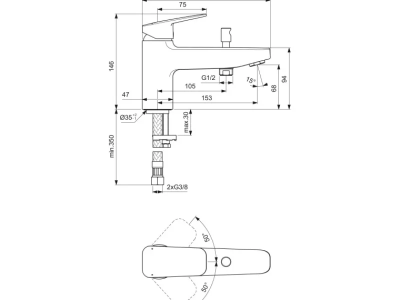 Ideal Standard Einhebelmischer<Badearmatur Ceraplan für Wannenrand Schwarz Matt