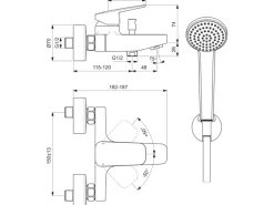 Ideal Standard Badearmatur Ceraplan Chrom Aufputz mit Handbrause-Set< Einhebelmischer