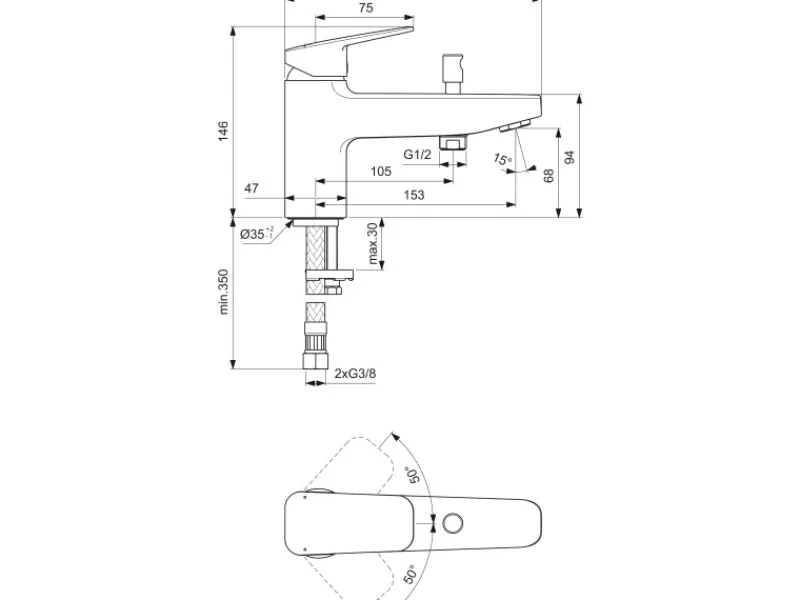 Ideal Standard Einhebelmischer<Badearmatur Wannenrand Ceraplan Chrom für Wannenrand