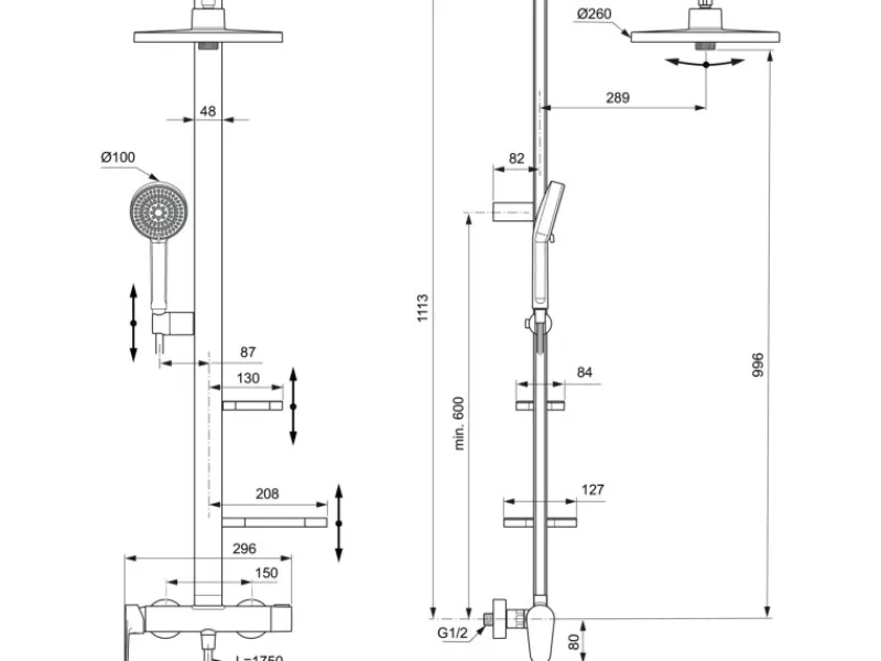 Ideal Standard Einhebelmischer<Duschsystem Einhebel-Armatur mit 2 Brausen Schwarz Matt
