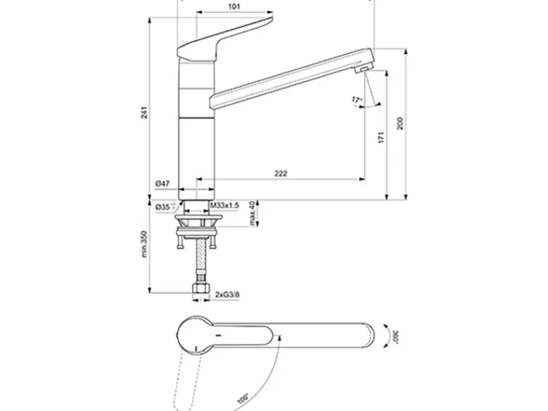 Ideal Standard Einhebelmischer<Küchenarmatur Ceraflex BlueStart verlängerter Sockel Chrom