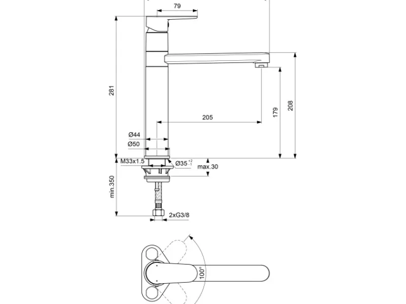 Ideal Standard Küchenarmatur Cerafine O hoher Auslauf< Einhebelmischer|Töpfe