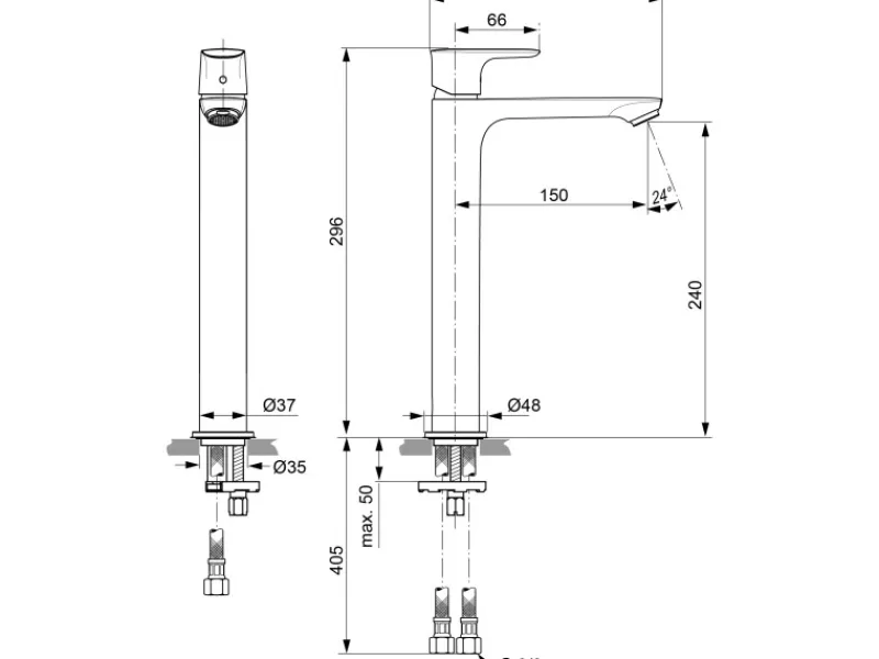 Ideal Standard Einhebelmischer<Waschtischarmatur Connect Air verl.Sockel o.Ablaufg.Magnetic Grey