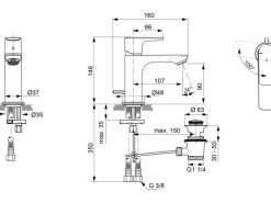 Ideal Standard Einhebelmischer<Waschtischarmatur Connect Air Slim BlueStart Silver Storm