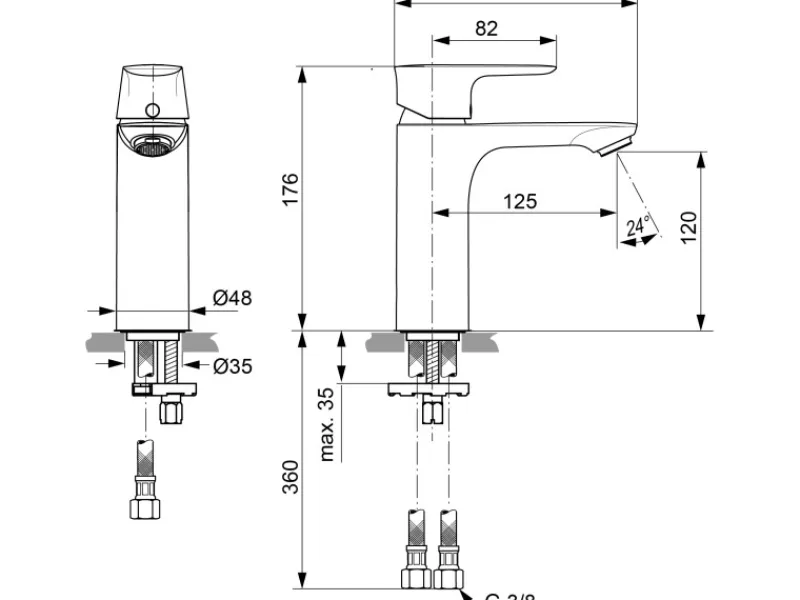 New Ideal Standard Waschtischarmatur Connect Air Grande o. Ablaufg. Silver Storm Silber