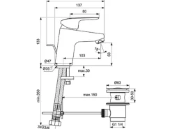 Ideal Standard Waschtischarmatur Ceraflex Niederdruck Chrom< Einhebelmischer