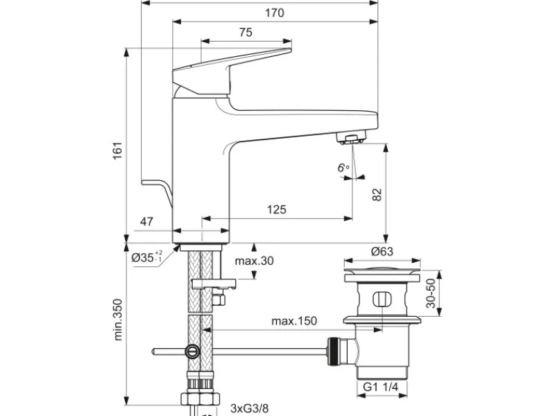 Ideal Standard Waschtischarmatur Ceraplan Chrom Niederdruck H90< Einhebelmischer
