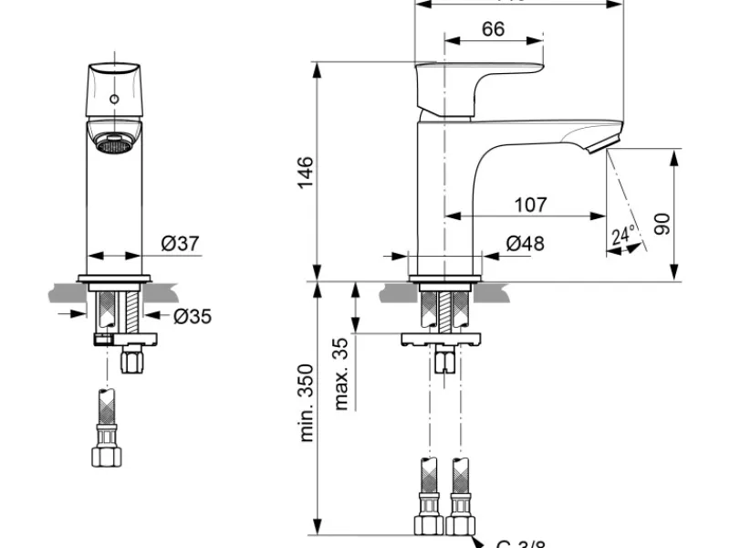 Ideal Standard Einhebelmischer<Waschtischarmatur Connect Air Slim o. Ablaufg. Brushed