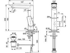 Ideal Standard Waschtischarmatur Tesi hoher Auslauf Chrom< Einhebelmischer