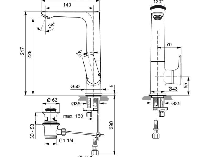 Ideal Standard Waschtischarmatur Connect Air mit hohem Auslauf Silver Storm< Einhebelmischer