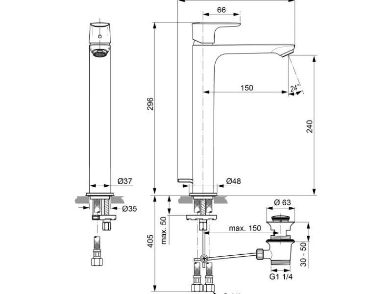 Ideal Standard Einhebelmischer<Waschtischarmatur Connect Air verlängerter Sockel Silver Storm