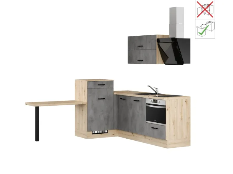 Impuls Küchen Einbauküche IBZ4350LH 225 x 241 cm Beton-Optik ohne E-Geräte< Winkelküchen|Einbauküchen