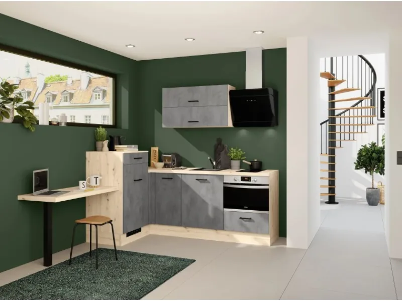 Impuls Küchen Einbauküche IBZ4350LH 225 x 241 cm Beton-Optik ohne E-Geräte< Winkelküchen|Einbauküchen