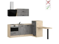 Impuls Küchen Einbauküche IKZ1350H9 225 x 241 cm Beton-Optik mit E-Geräten< Winkelküchen|Kühlschränke
