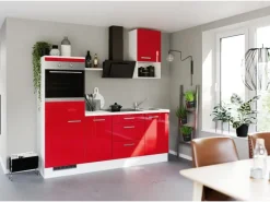 Online Impuls Küchen Küchenzeile IKZ1215L3 215 cm Hochglanz mit E-Geräten Rot