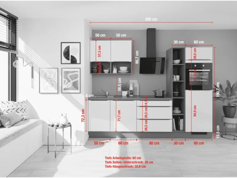 Impuls Küchen Einbauküchen<Küchenzeile IBZ4280P7 280 cm ohne E-Geräte