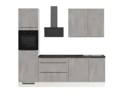 Outlet Impuls Küchen Küchenzeile IKZ1260R5 260 cm Beton-Optik Natur mit E-Geräten