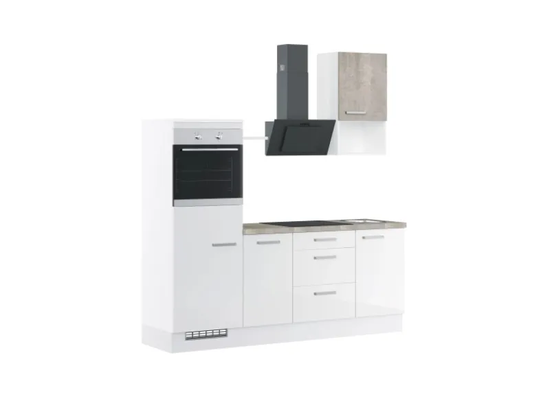 Clearance Impuls Küchen Küchenzeile IBZ4215R5 215 cm Hochglanz ohne E-Geräte Weiß